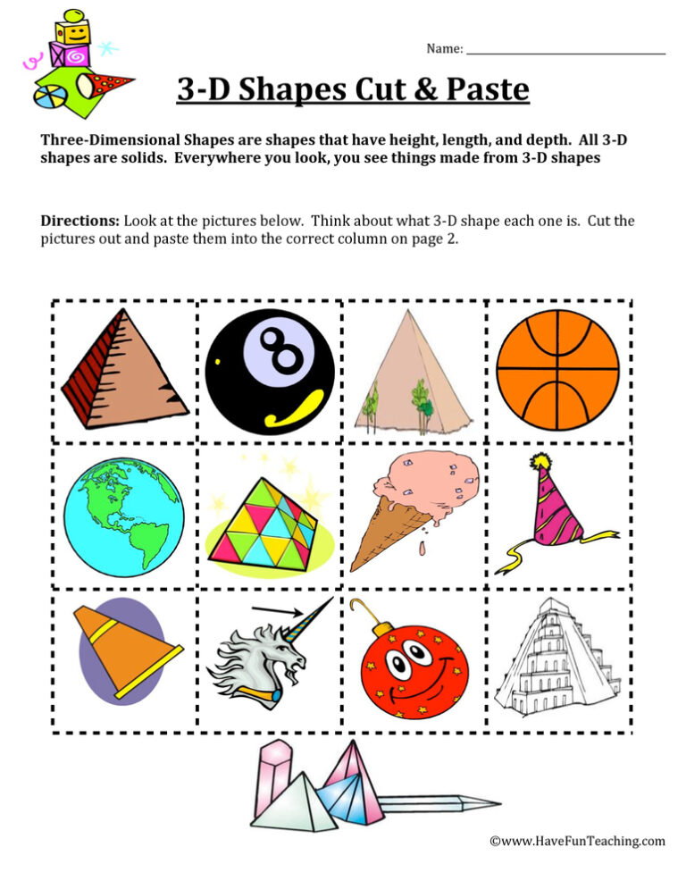 3-D Shape Sorting Worksheet