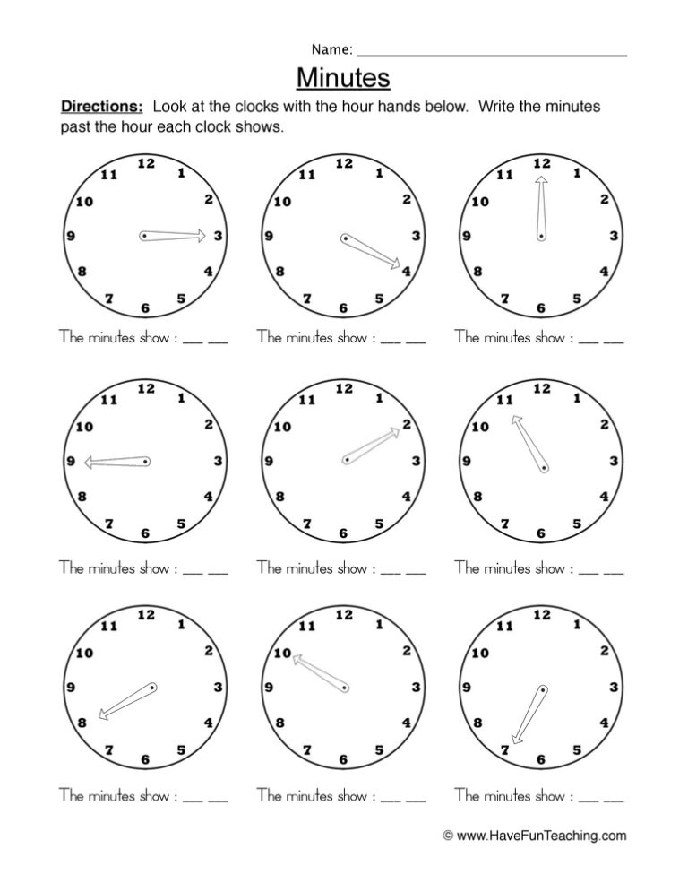 Time by Five Minutes Worksheet