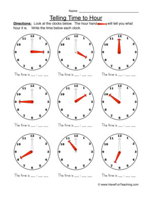 Time to the Hour Worksheet