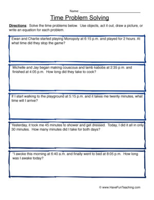 Time Word Problem Solving Worksheet