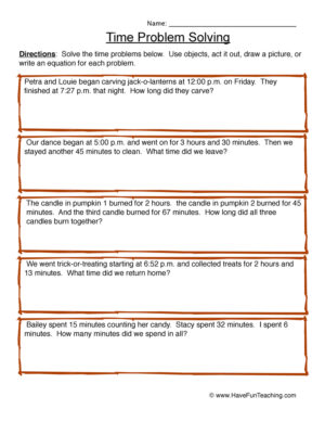 Elapsed Time Problem Solving Worksheet