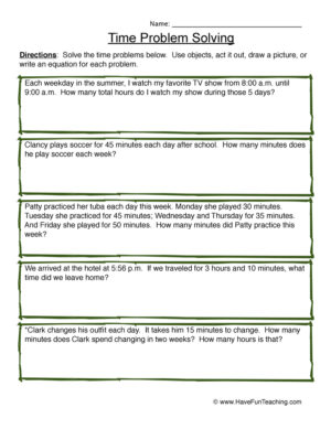 Elapsed Time Word Problem Solving Worksheet