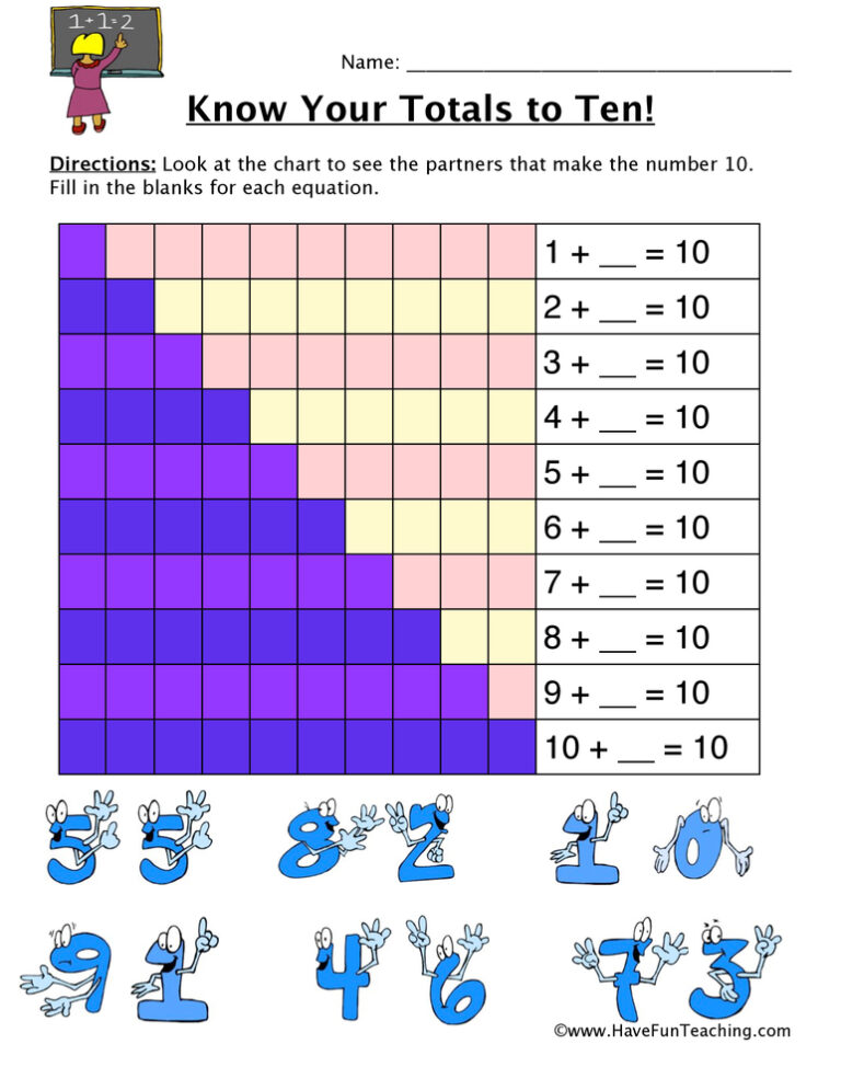 Totals to Ten Worksheet
