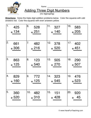 Triple Digit Addition No Regroup Worksheet