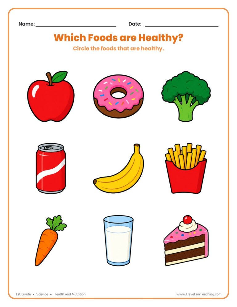 Which Foods are Healthy Worksheet