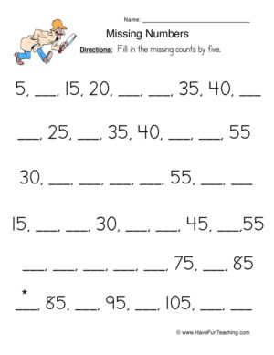 Count Fives Fill in the Blank Worksheet