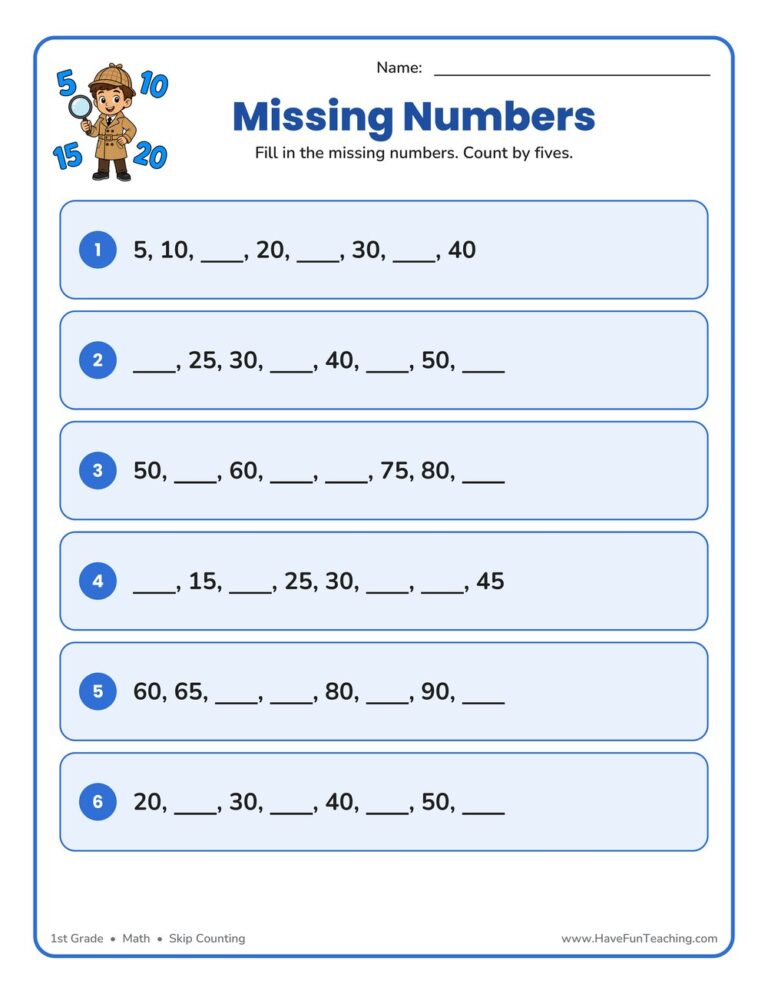 Count Fives Fill in the Blank Worksheet