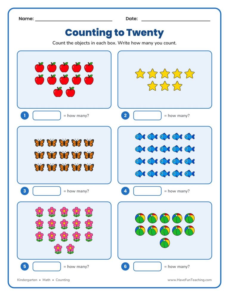 Count to 20 Objects Worksheet