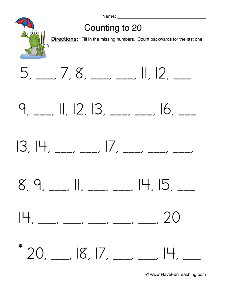Count To 20 Fill In The Blank Worksheet Have Fun Teaching