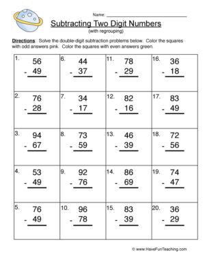 Subtraction Double Digit Regroup Worksheet