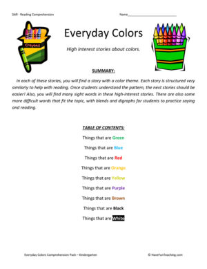 Everyday Colors - Reading Comprehension Test Collection