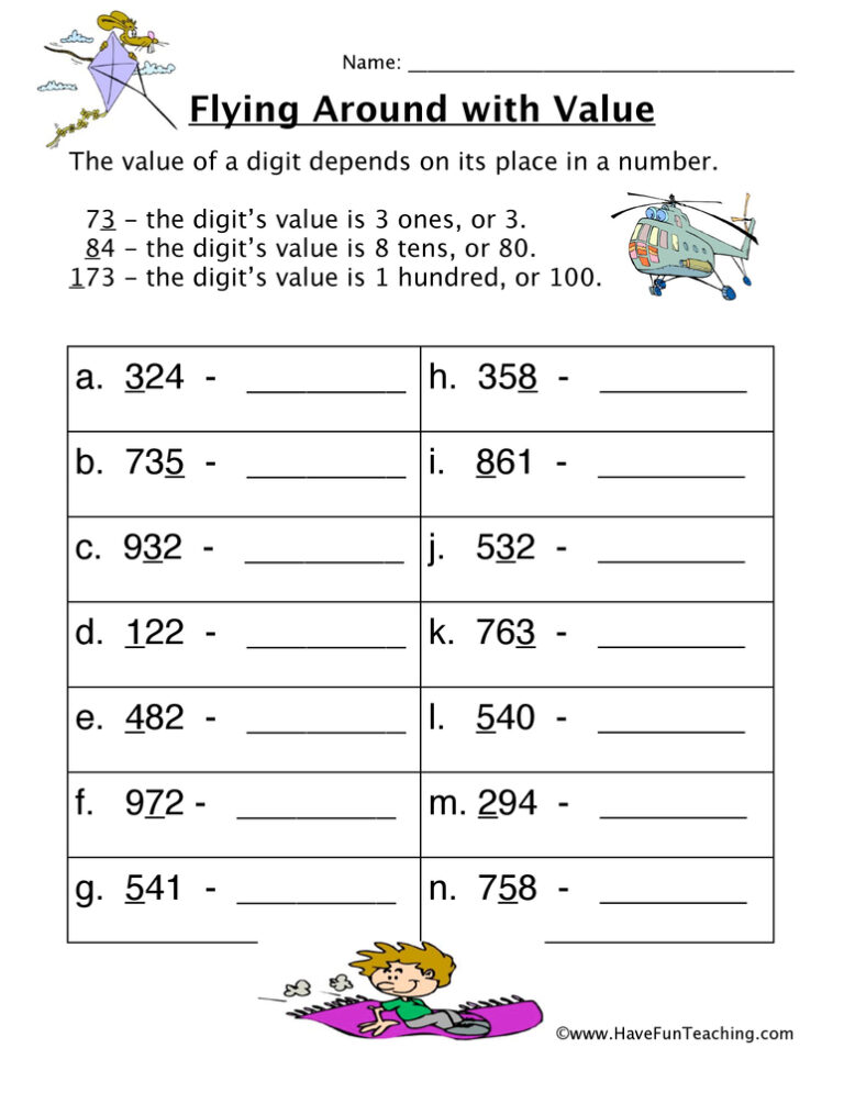 Fly Place Value Worksheet