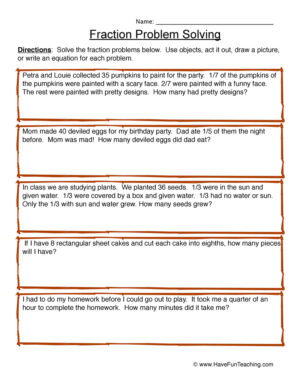 Solving Fraction Word Problems Worksheet - Have Fun Teaching