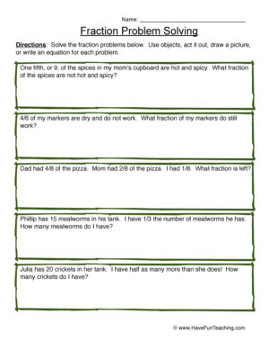 Fraction Word Problem Solving Worksheet