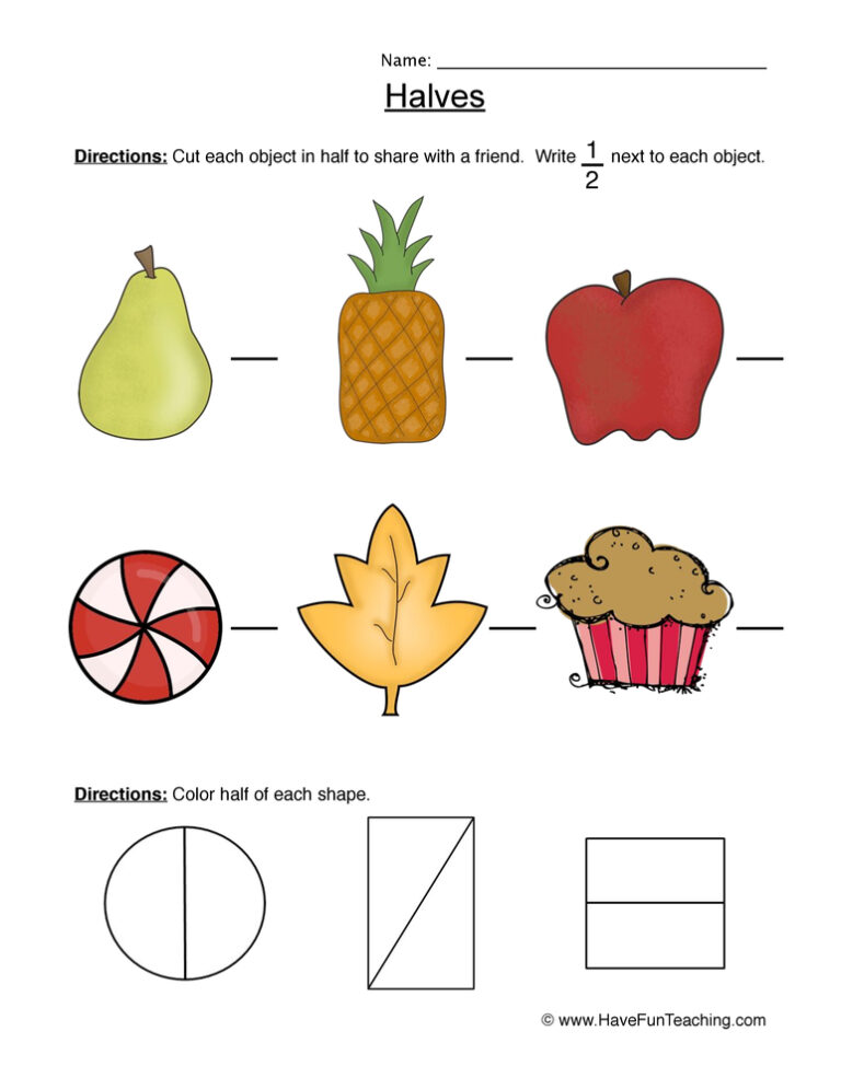 Fractions Half Worksheet