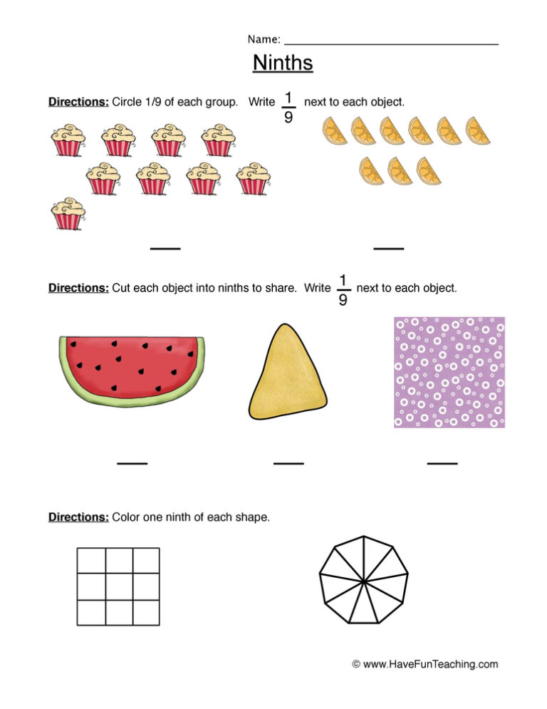 Fractions Ninth Worksheet