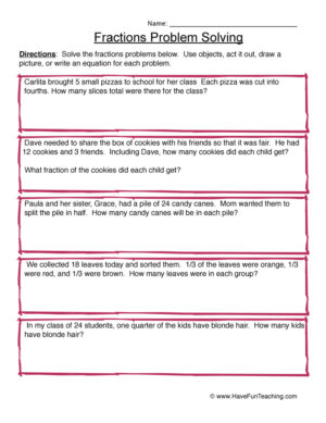 Fraction Word Problems Worksheet