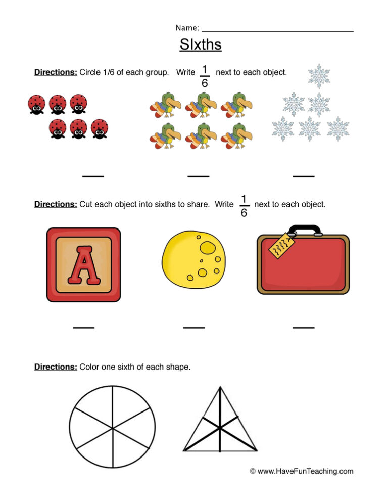 Fractions Sixth Worksheet