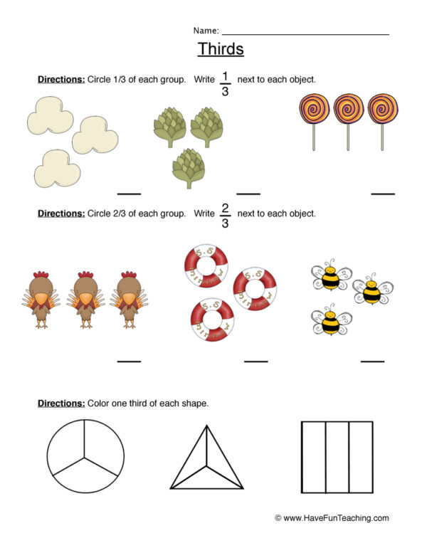 Fractions Third Worksheet - Have Fun Teaching