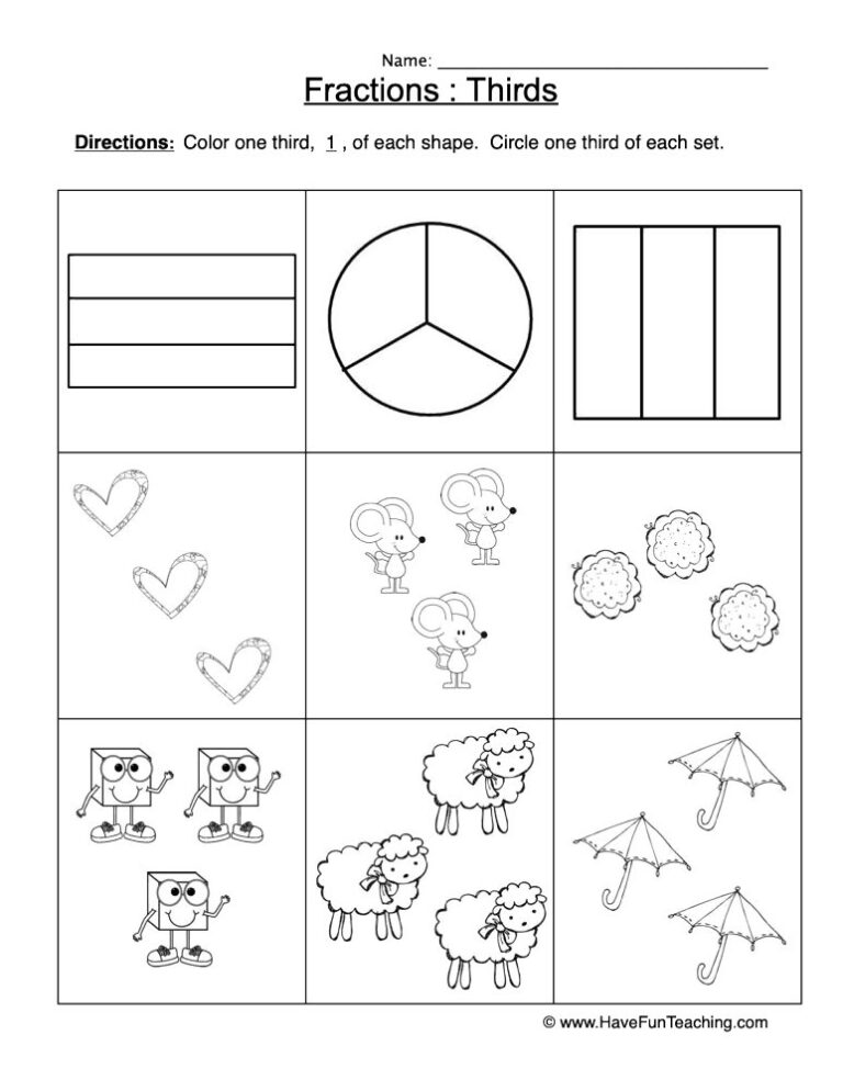 Fractions Thirds Worksheet