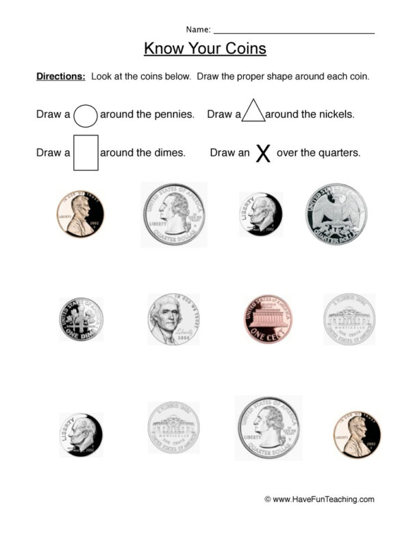 Identifying Coins Worksheet - Have Fun Teaching