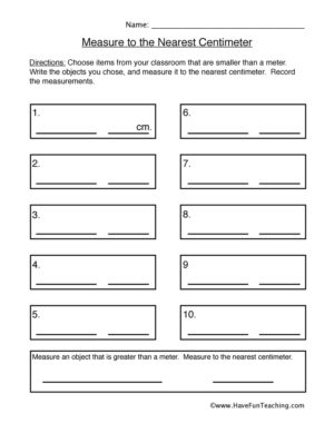 Measurement Centimeters Worksheet