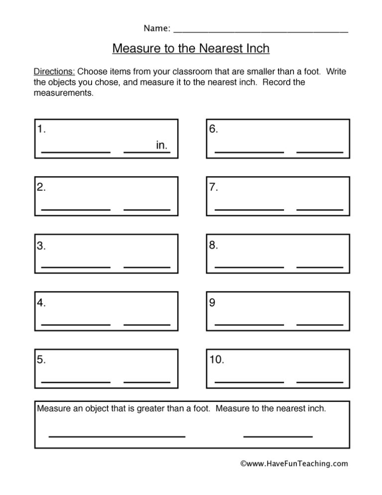 Measurement Inches Worksheet