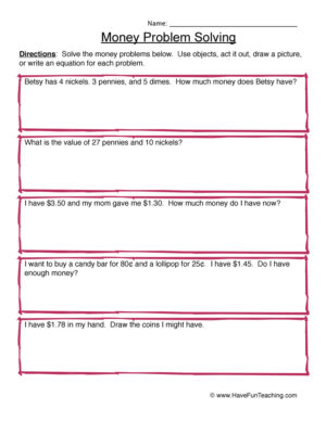 Money Problem Solving Worksheet