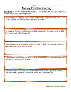 Counting Coins Problem Solving Worksheet