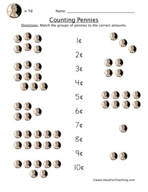 Pennies Matching Worksheet