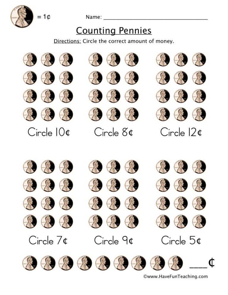 Pennies Circle Worksheet
