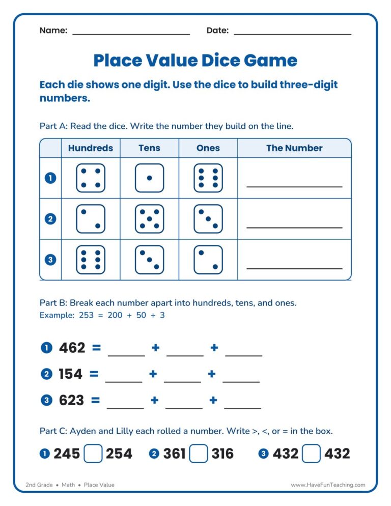 Place Value Dice Game