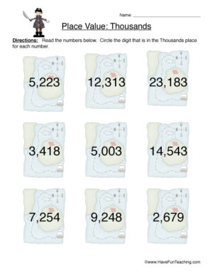 Place Value Thousands Worksheet