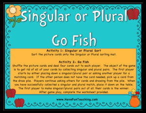 Singular Plural Noun Go Fish Activity