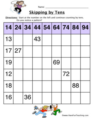 Skipping by Tens Worksheet