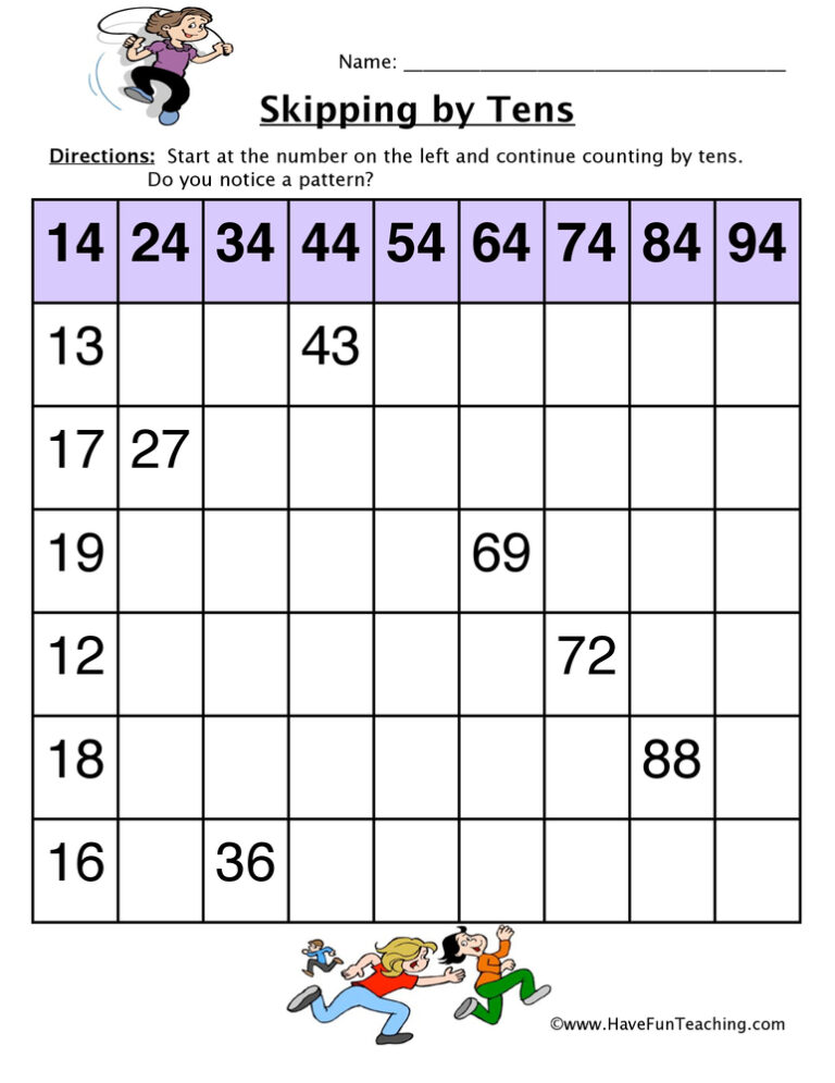 Skipping by Tens Worksheet