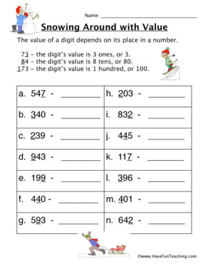 Snow Place Value Worksheet