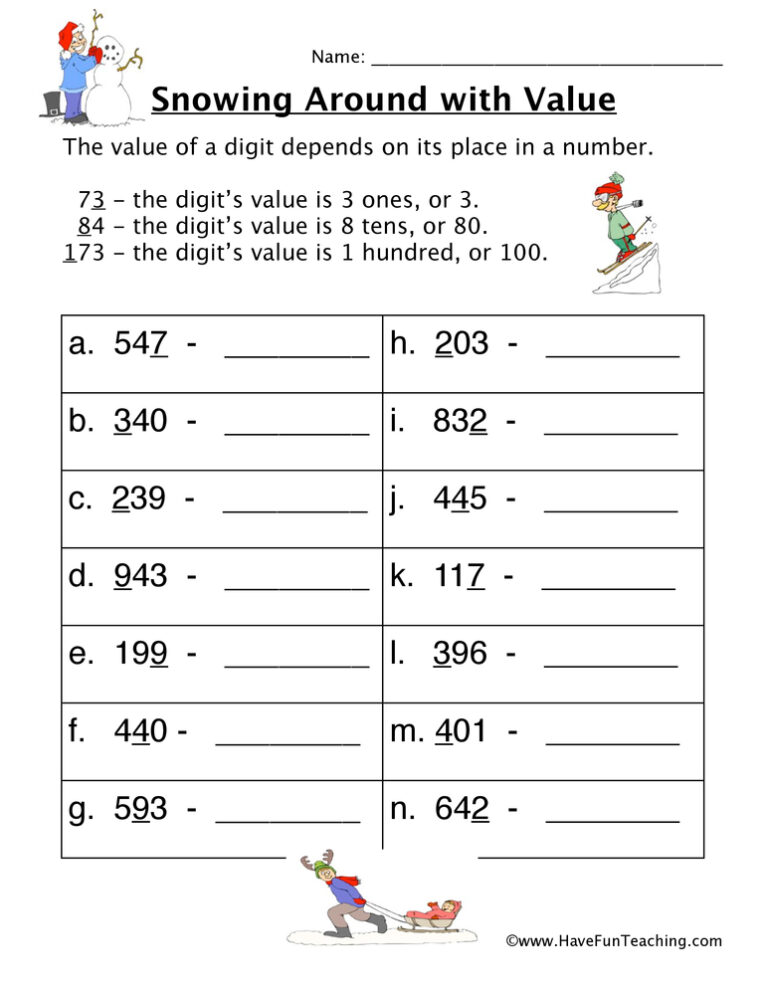 Snow Place Value Worksheet
