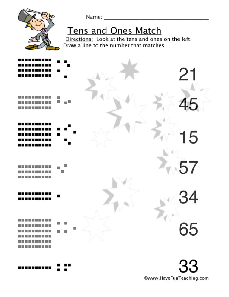Tens and Ones Match Worksheet