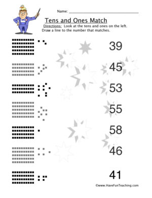 Tens and Ones Matching Worksheet