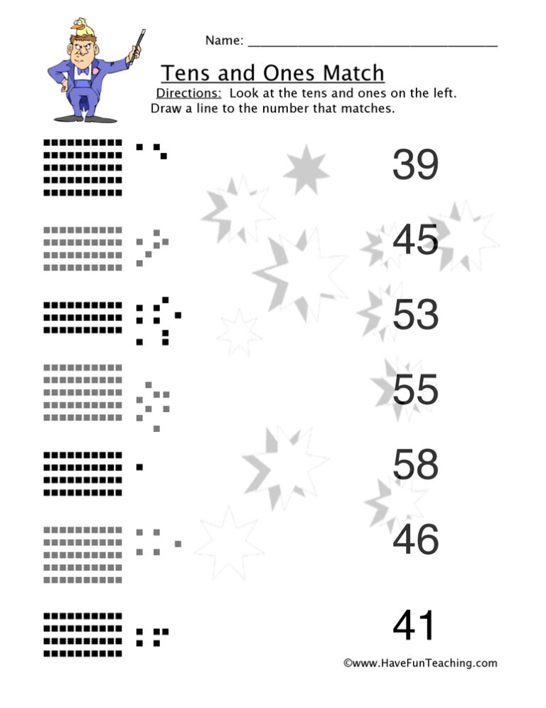 Tens and Ones Matching Worksheet