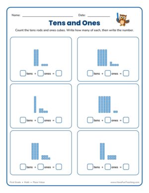 First grade tens and ones place value worksheet