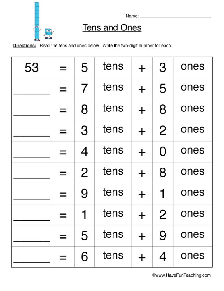 Breaking into Tens Ones Worksheet