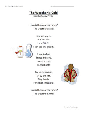 The Weather is Cold Reading Comprehension Worksheet