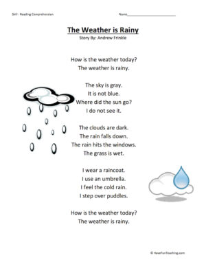 The Weather is Rainy Reading Comprehension Worksheet