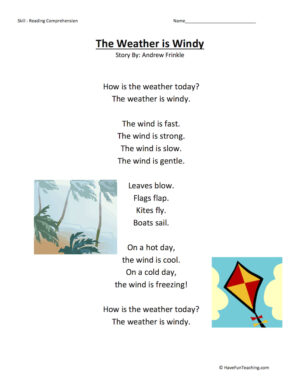 The Weather is Windy Reading Comprehension Worksheet