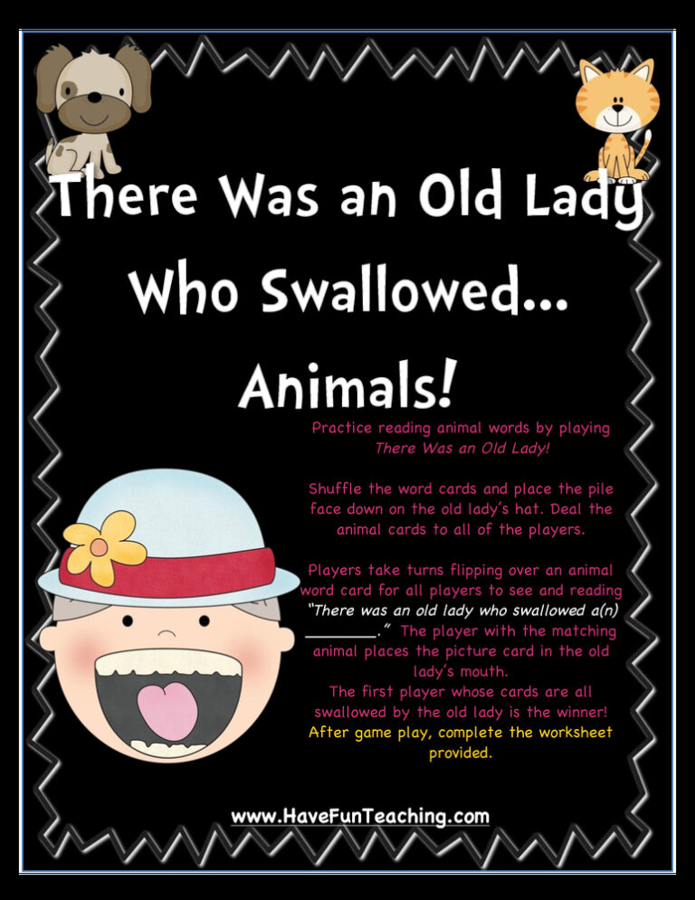 There Was An Old Lady Animal Names Activity