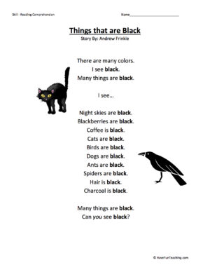 Things that are Black Reading Comprehension Worksheet
