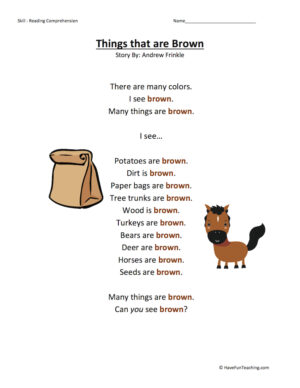 Things that are Brown Reading Comprehension Worksheet