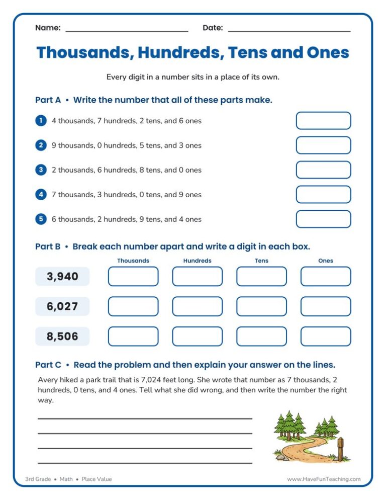 Breaking Apart Thousands Hundreds Tens Ones Worksheet